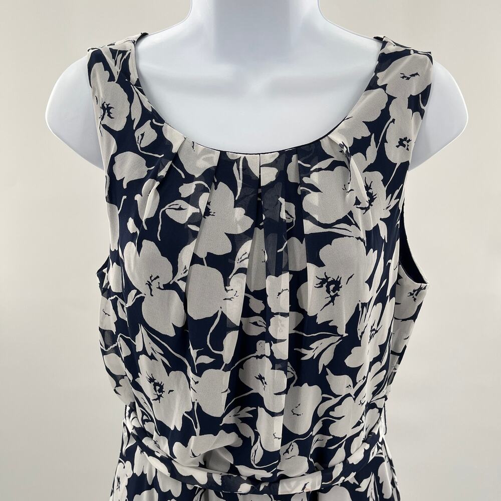 R&K Navy Blue & White Floral Cap Sleeve Fit & Flare Cottage Summer Dress 10 - Picture 3 of 9
